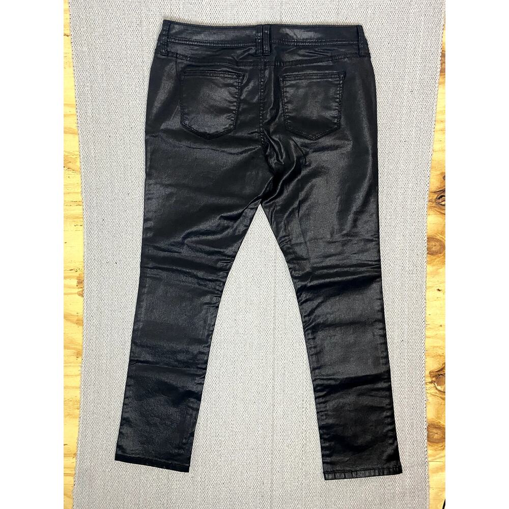 a.n.a Petite Coated Jeans Womens 12P 34X28 Black Wax Skinny Gloss Stretch Biker - Picture 3 of 13